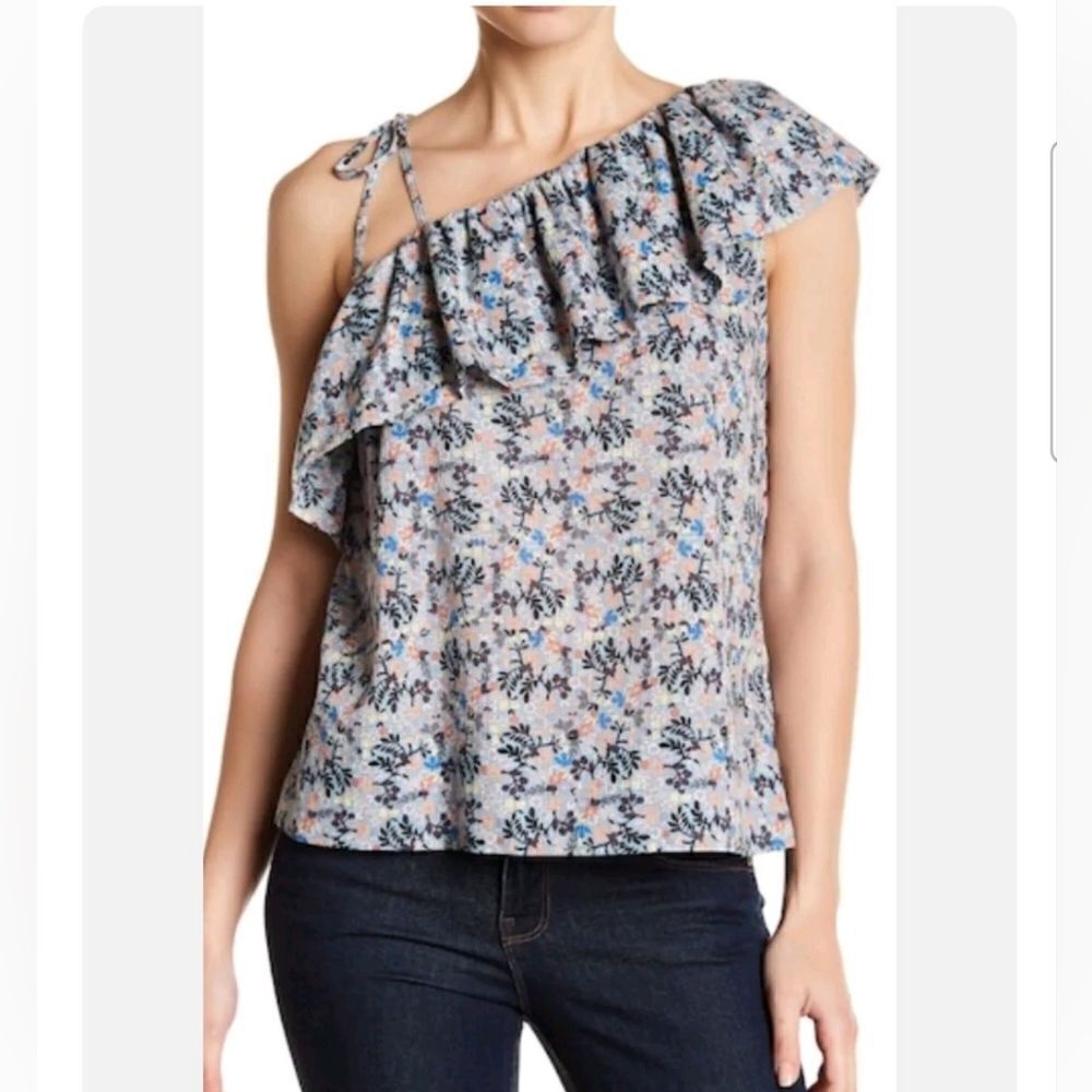 Rebecca Taylor LA Vie One Shoulder Floral Ruffle Top Size Medium NWT